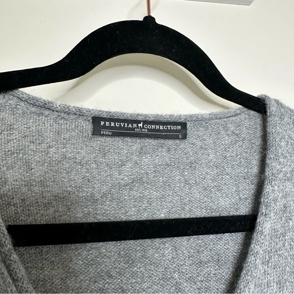Peruvian Connection Royal Alpaca Faux-Wrap Sweater Dress in Gray